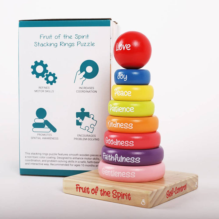 Swanson Christian Products - Puzzle Wood Stackable Rings Fruit Of The Spirit