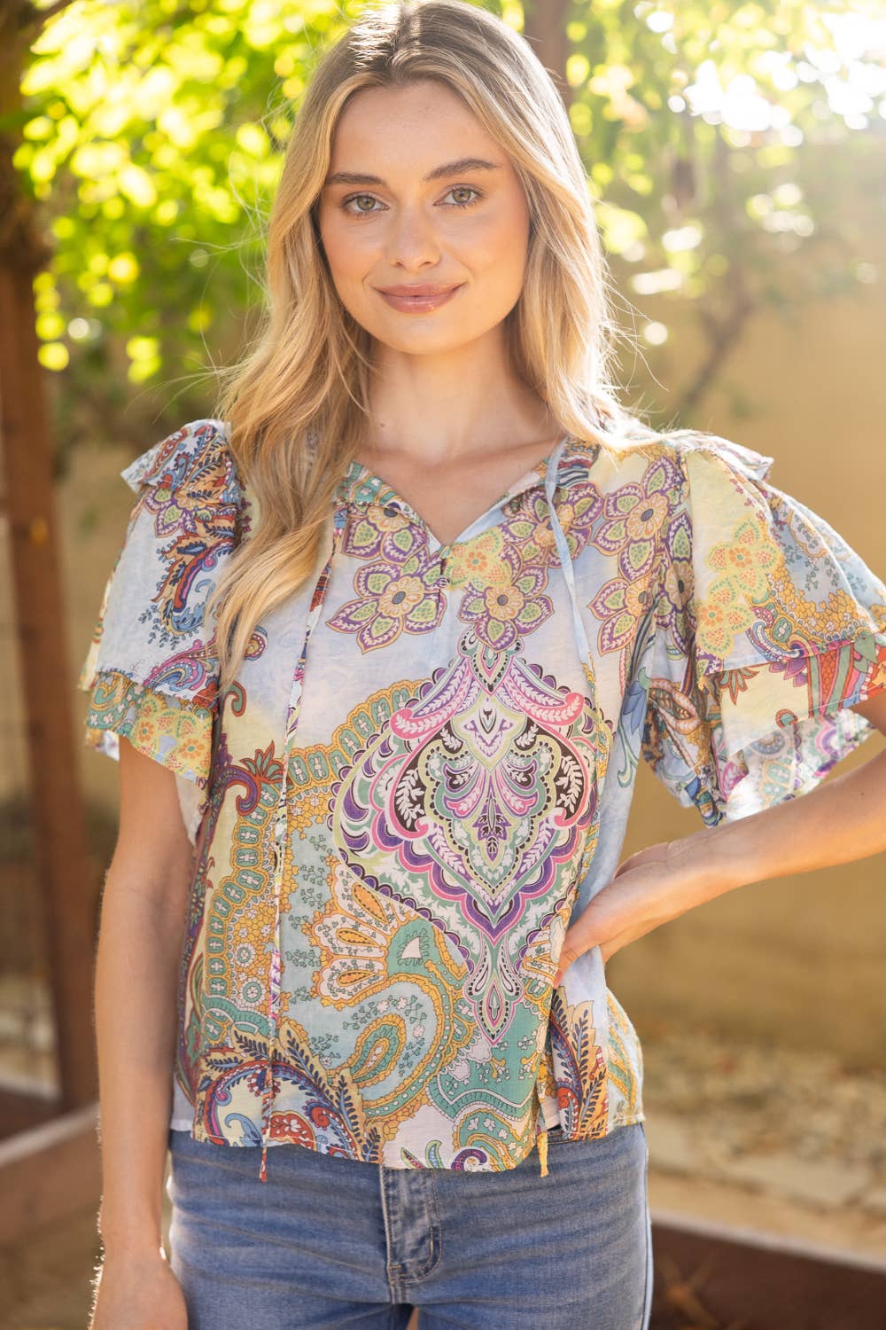 Paisley Double Ruffle Top