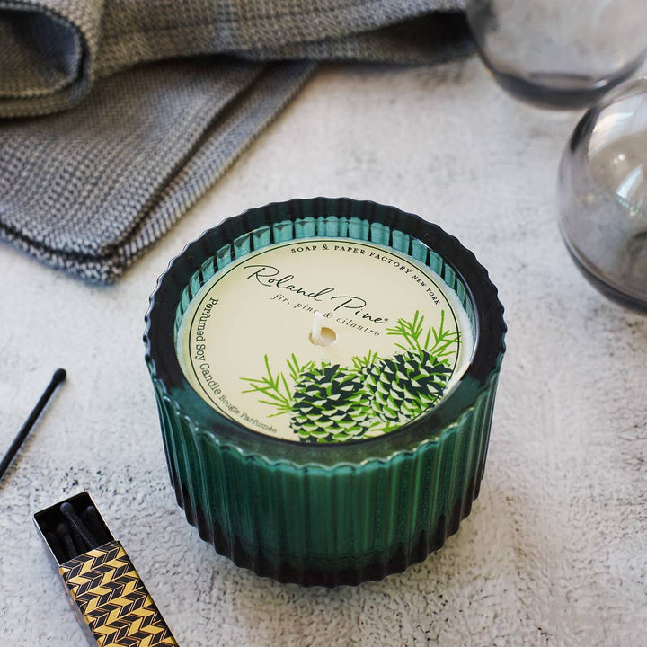 Roland Pine 6 oz Single Wick Soy Ribbed Glass Candle