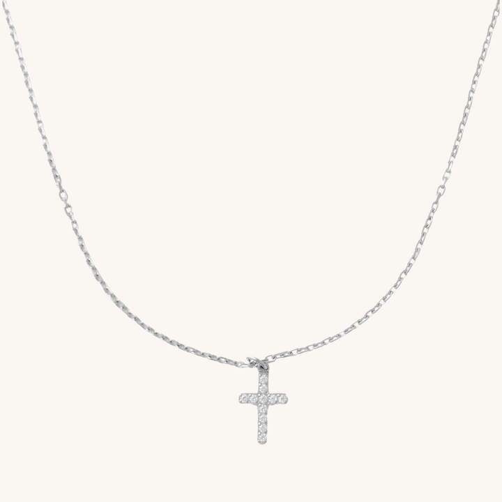 Silver Crystal Cross Necklace- Waterproof