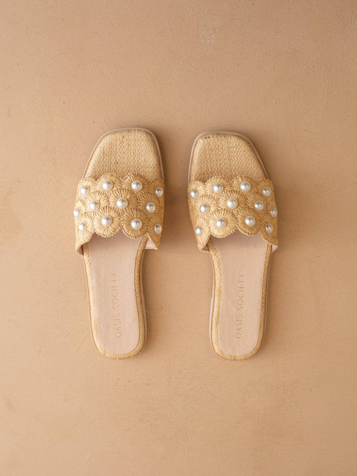 Oasis Society - The Cathleen | Natural Pearl Raffia Slide Sandal