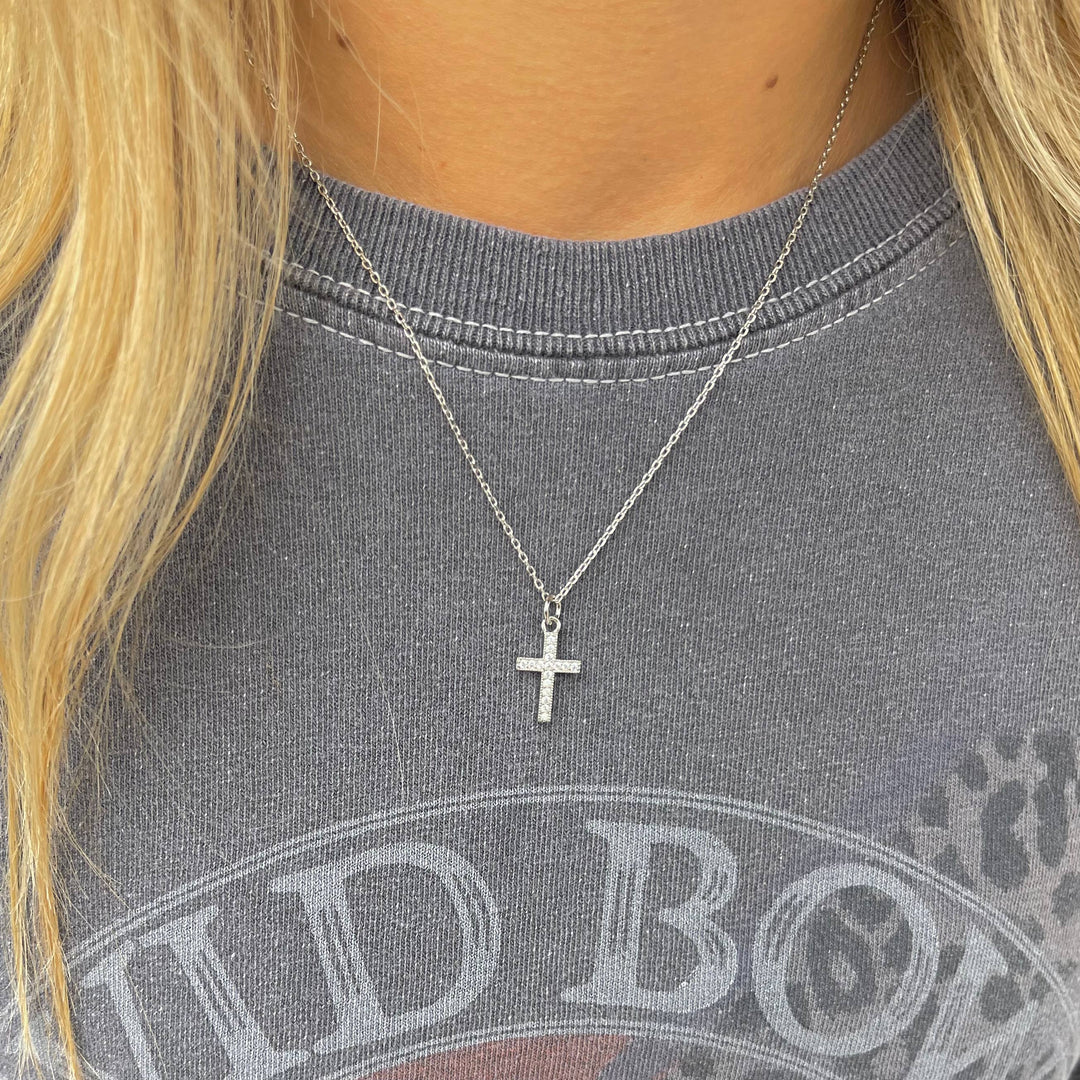 Silver Crystal Cross Necklace- Waterproof