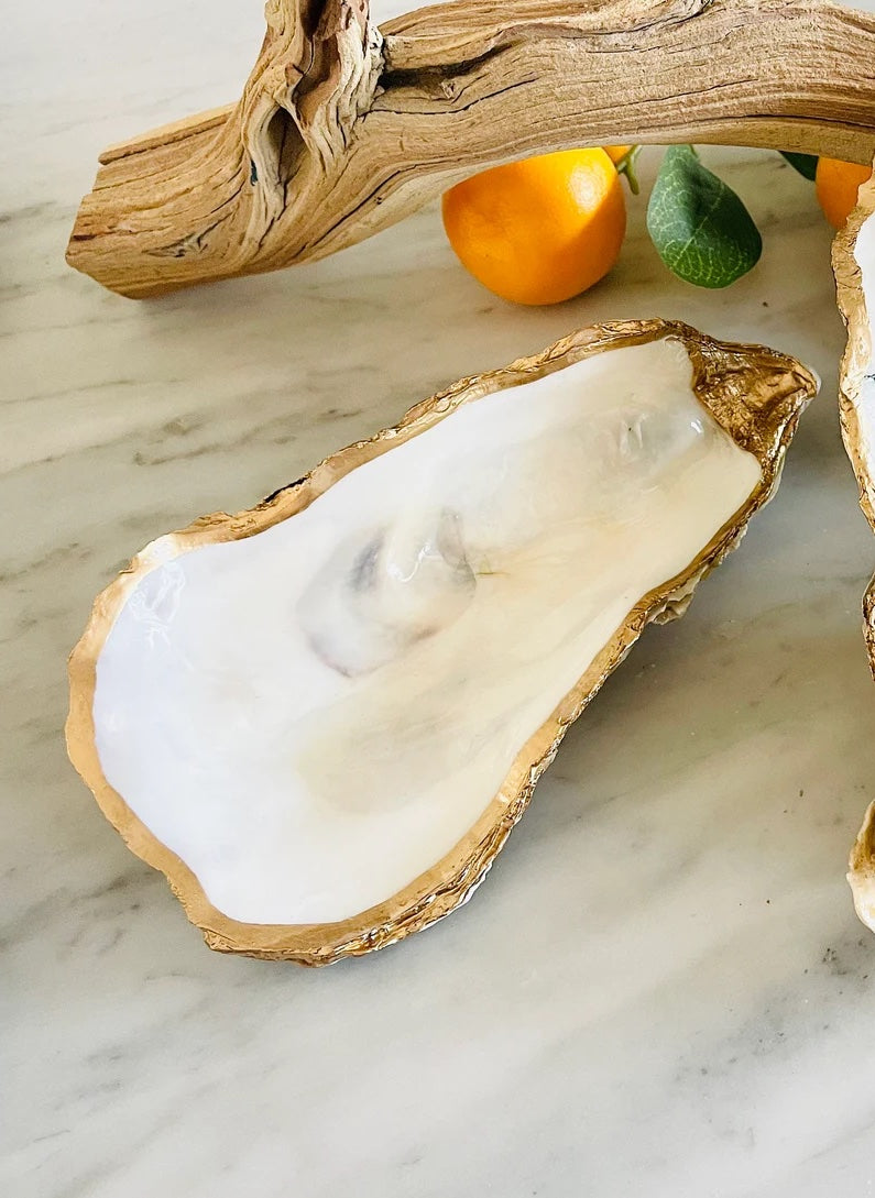 Gilded Oyster Shell Jewelry Dish - Large