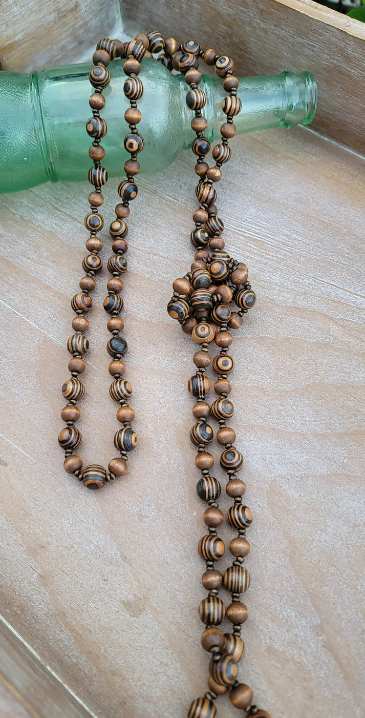Wooden Dark Natural Bead Necklace  S/M/L
