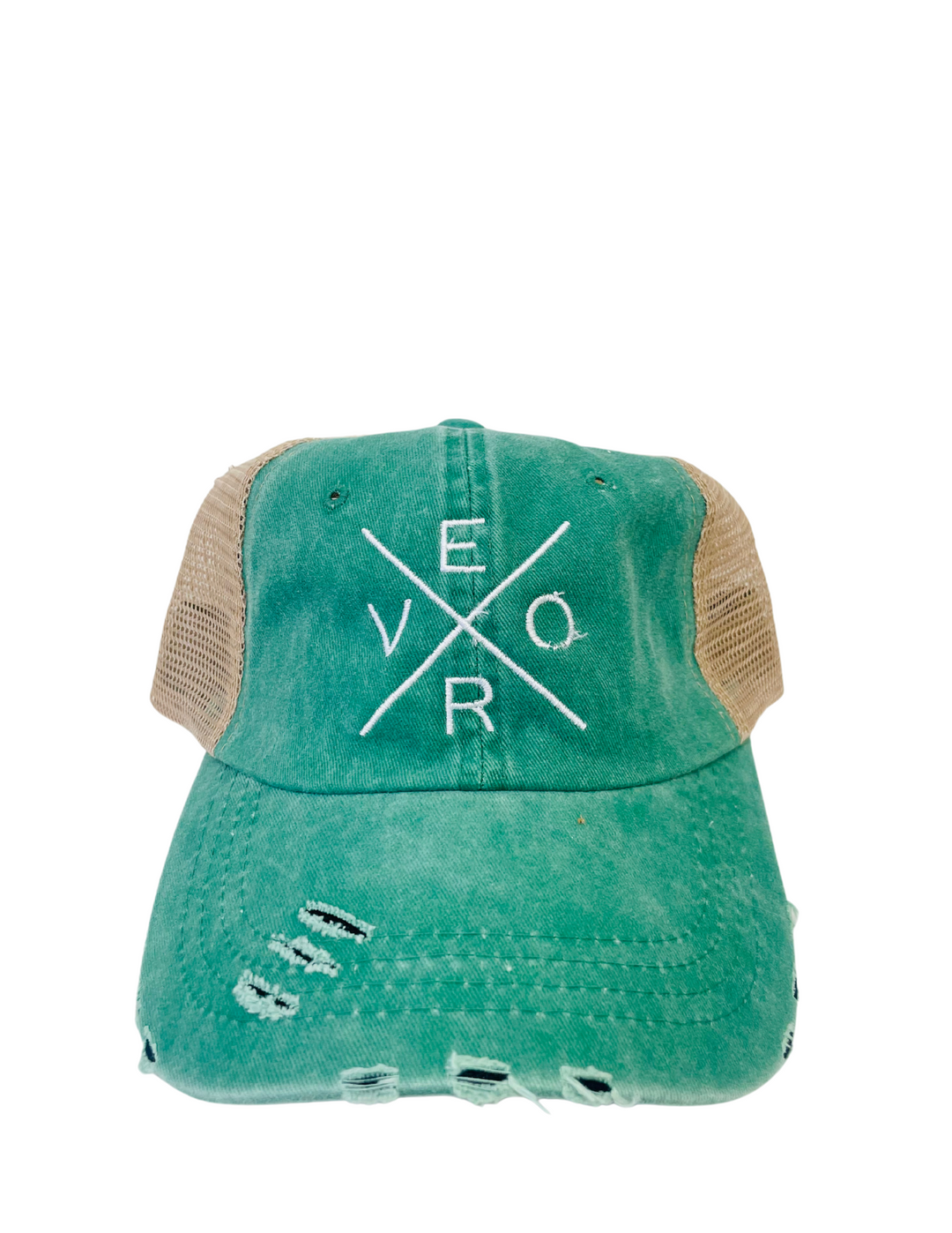 Vero Distressed Trucker Hat - Kelly Green & Khaki