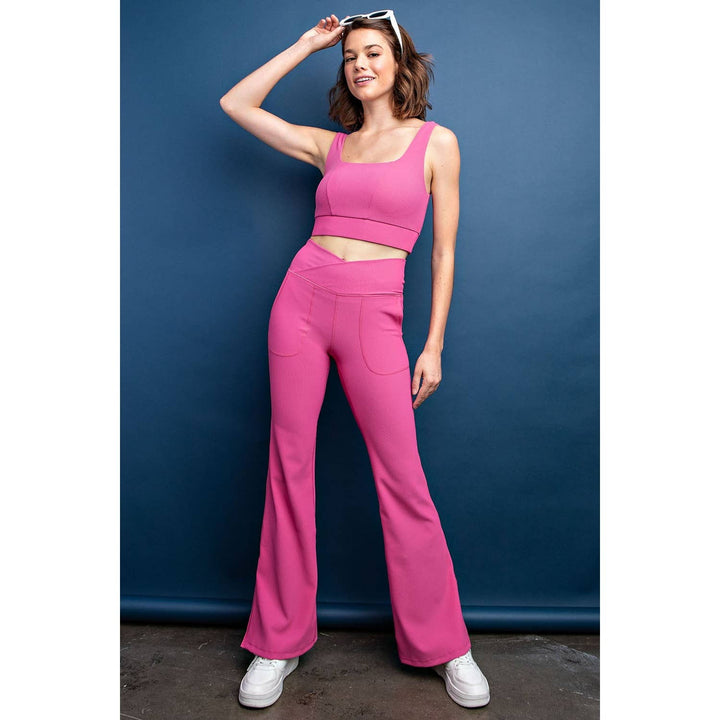 Cross Court V-Waist Flared Leggings: Neon Pink