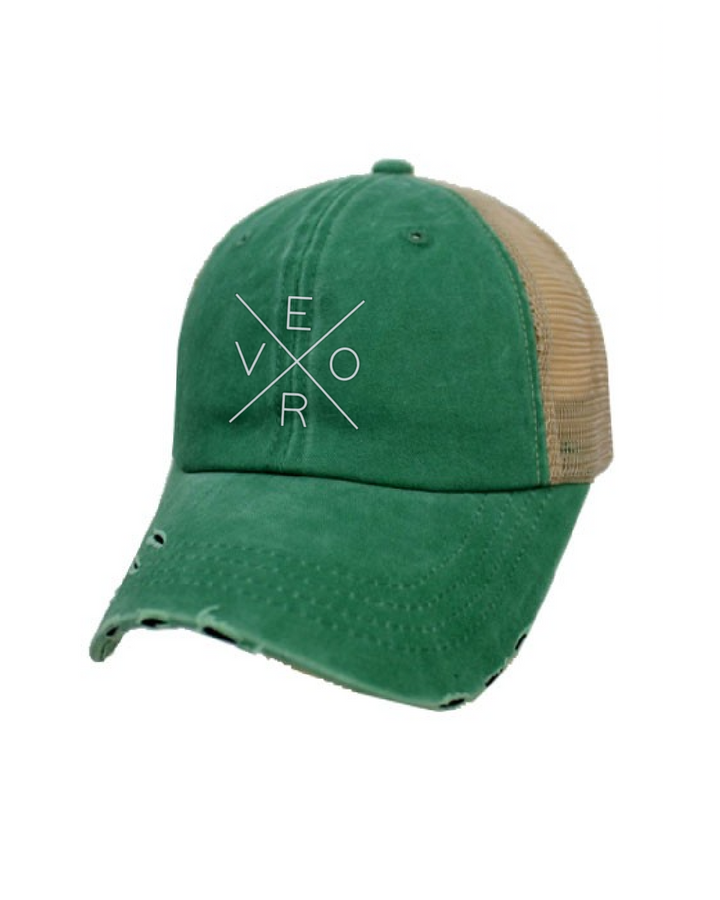 Vero Distressed Trucker Hat - Kelly Green & Khaki