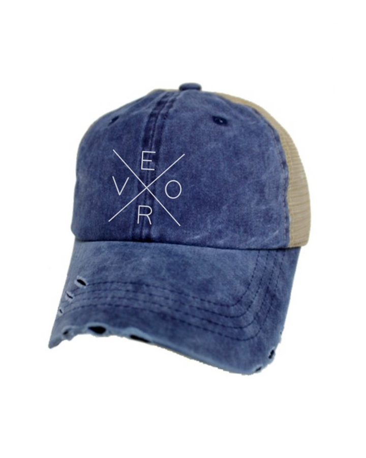 Vero Distressed Trucker Hat - Navy Blue & Khaki