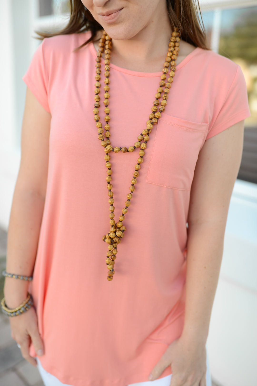 Wooden Rhombus Bead Necklace S/M/L